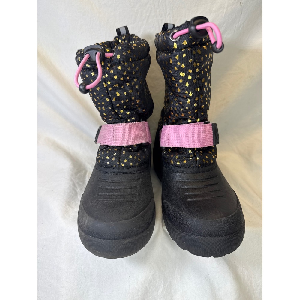 Northside Kids Black Gold Heart Snow Boots Pink Trim Size 13 Winter Waterproof